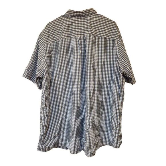 Eddie Bauer Men's Dusty Blue & White Mini Gingham Check Button Down Short Sleeve - Picture 6 of 11